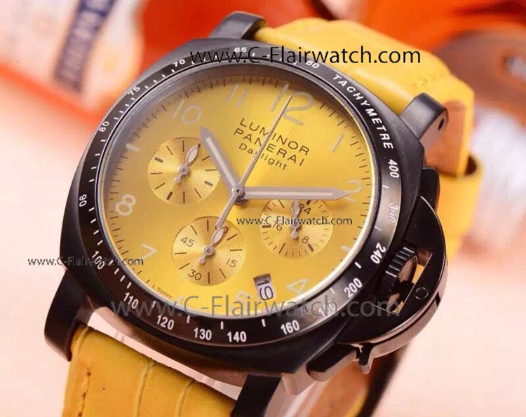 Fake Luminor Panerai Daylight Black Case Yellow Ladies Watch